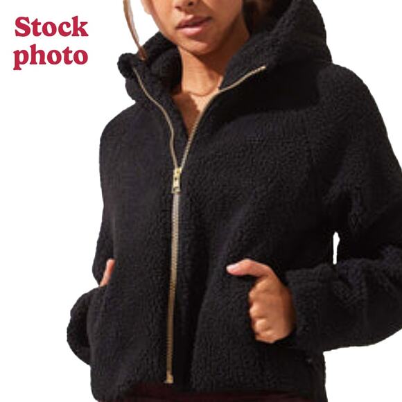 MPG Sherpa Teddy Fleece Full Zip Crop Hoodie Jacket BLACK Large NWT - Picture 3 of 13